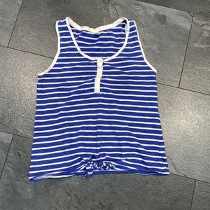 Blue and white striped Henley tank top